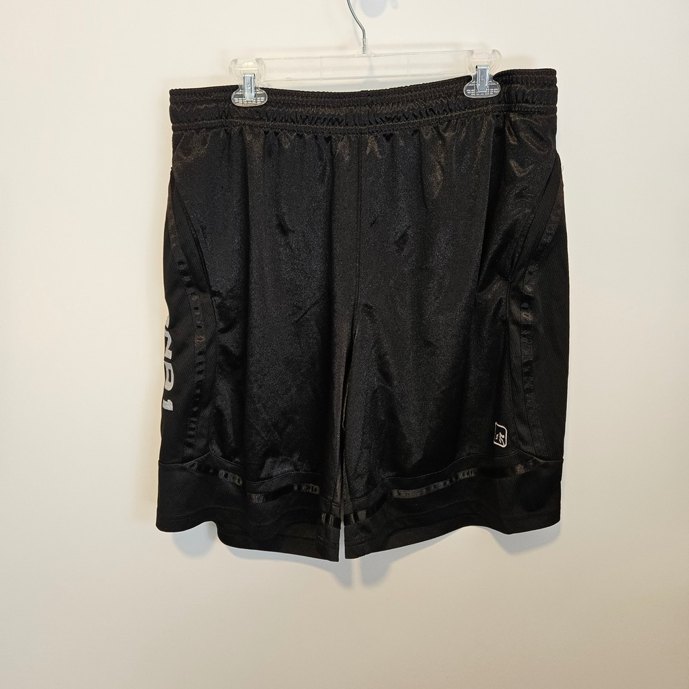 AND1 Mens Black Basketball Shorts XL Mesh Side Panels Athletic Gym Satin Shiny